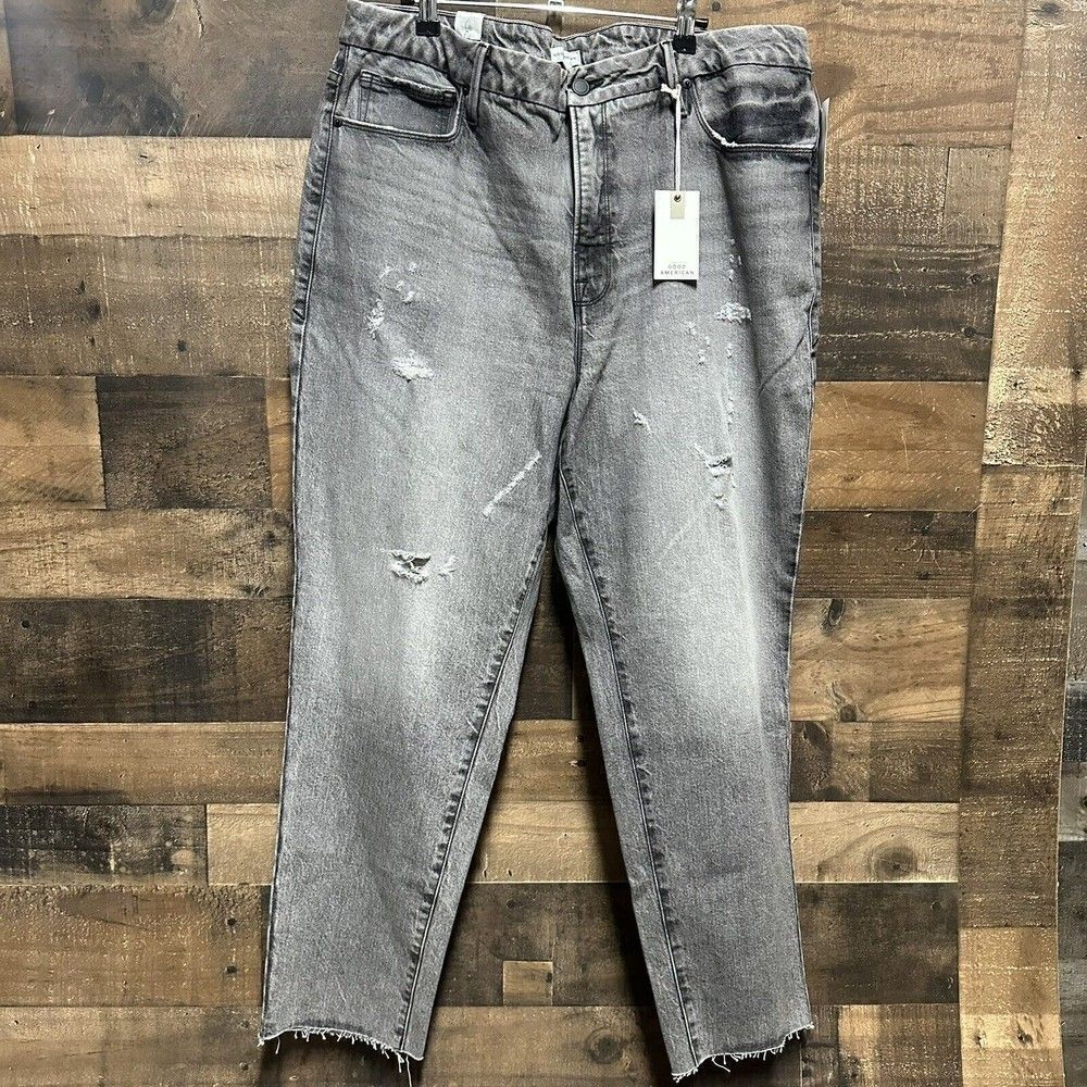 Good American The Weekender Jeans Straight Leg in Black Size 16 NWT